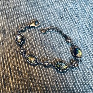 Stainless -Style Abalone Shell Link Bracelet in Iridescent Green